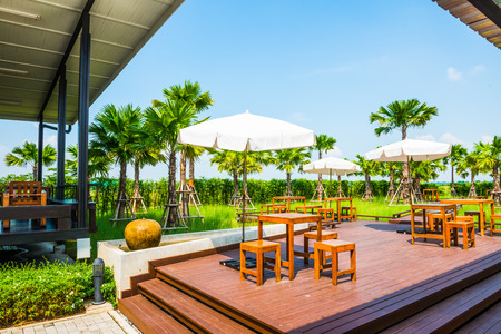 Wooden Table Set in the Park, Thailand.の写真素材