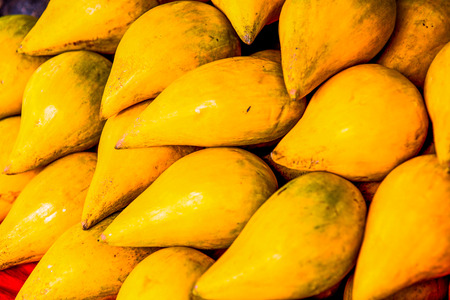 Egg fruit or Canistel on sale stand, Thailand.の写真素材