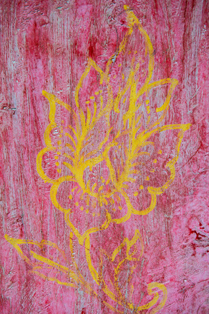 Thai style art on ancient wall at Thai temple, Thailand.の写真素材