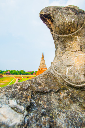 Ancient buddha statue at Chaiwathanaram Temple, Thailandの写真素材
