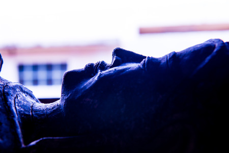 Silhouette of buddha face, Thailand.の写真素材