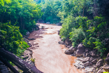Flash flood flowing in Ob Luang national park, Thailand.の写真素材