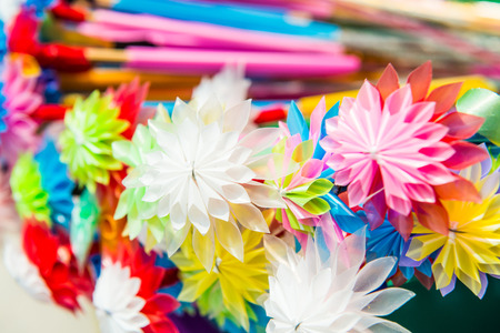 Colorful flowers made from plastic tube, Thailandの写真素材