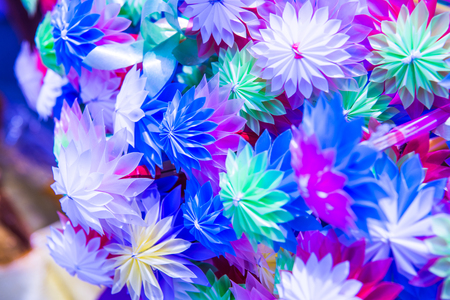 Colorful flowers made from plastic tube, Thailandの写真素材