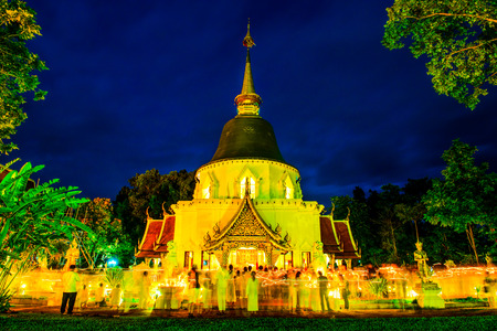 Triple Circumambulation of Visakha Bucha Day at Darabhirom Forest Monastery, Thailand.の写真素材