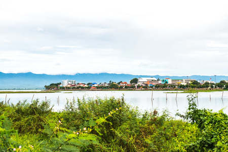 The city beside Kwan Phayao lake, Thailandの写真素材
