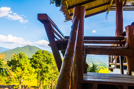 Thai style bench with natural view, Thailand.の写真素材