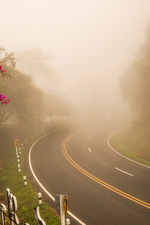 Road with mist in winter season at Phayao province, Thailand.の写真素材