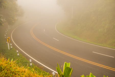 Road with mist in winter season at Phayao province, Thailand.の写真素材