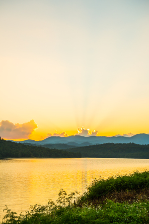 Sunset at Mae Tam reservoir, Thailand.の写真素材