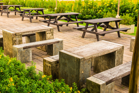 Modern table and chair in park, Thailand.の写真素材