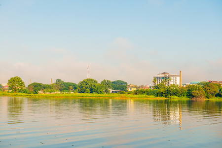 The city beside Phayao lake in winter season, Thailand.の写真素材