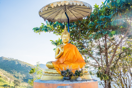 Golden Buddha on Hill at Doi Pha Tang, Thailand.の写真素材