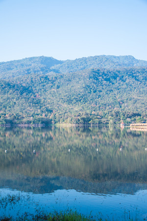 Landscape view of Huay Tueng Tao lake in Chiangmai province, Thailand.の写真素材