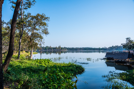 Landscape view of Huay Tueng Tao lake in Chiangmai province, Thailand.の写真素材