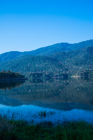 Landscape view of Huay Tueng Tao lake in Chiangmai province, Thailand.の写真素材