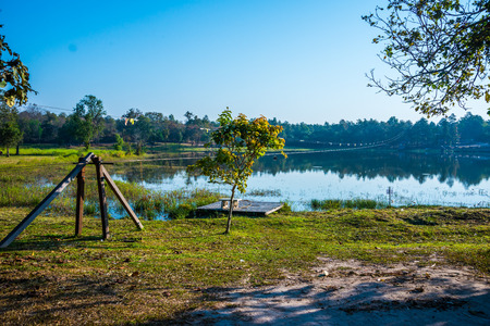 Landscape view of Huay Tueng Tao lake in Chiangmai province, Thailand.の写真素材