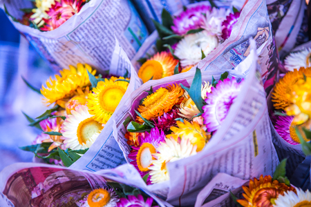 Package of straw flowers, Thailand.の写真素材