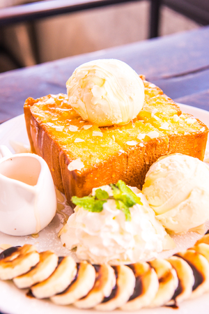 Honey Toast on White Dish, Thailand.の写真素材