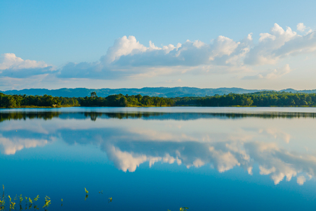 Landscape view of Mae Tam reservoir, Thailand.の写真素材