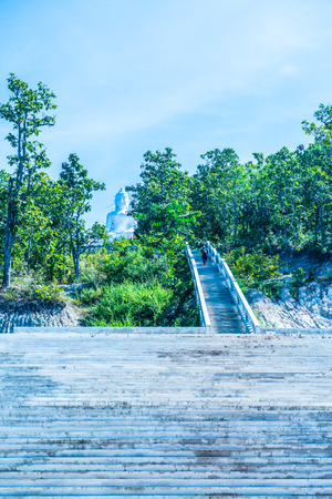 Stair to hill top at Phra That Maeyen temple, Thailand.の写真素材