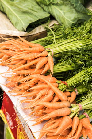 Fresh baby carrots on stand, Thailand.の写真素材