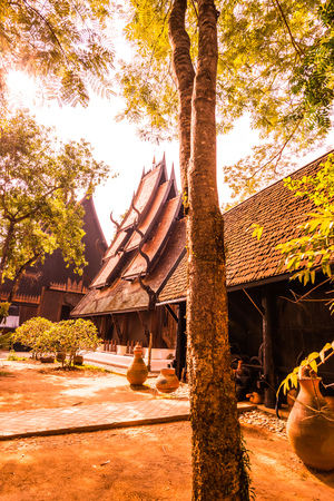 Some building of black house museum at Chiangrai province, Thailand.のeditorial素材
