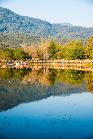 Landscape view of Huay Tueng Tao lake in Chiangmai province, Thailand.の写真素材