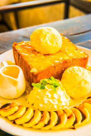 Honey Toast on White Dish, Thailand.の写真素材