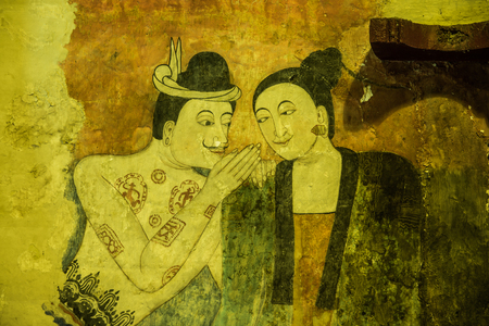 Ancient mural painting at Wat Phumin, Thailand.のeditorial素材