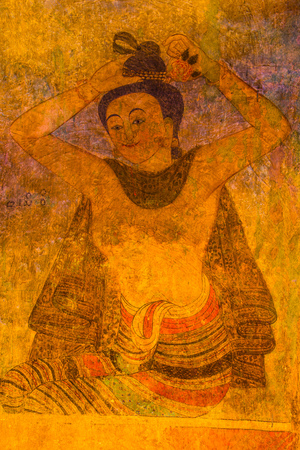 Ancient mural painting at Wat Phumin, Thailand.のeditorial素材