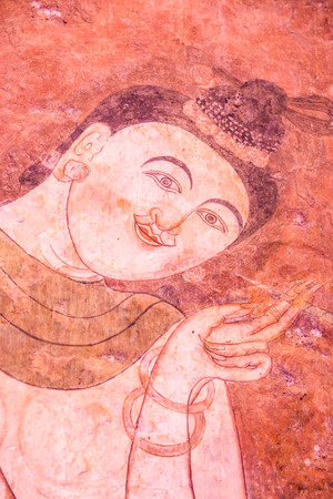 Ancient mural painting at Wat Phumin, Thailand.のeditorial素材