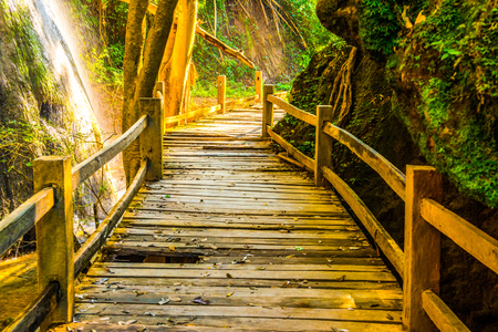 Walkway in Tad Mok waterfall, Thailand.の写真素材