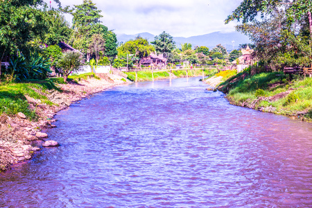 Pai river and natural view at Mae Hong Son province, Thailand.の写真素材