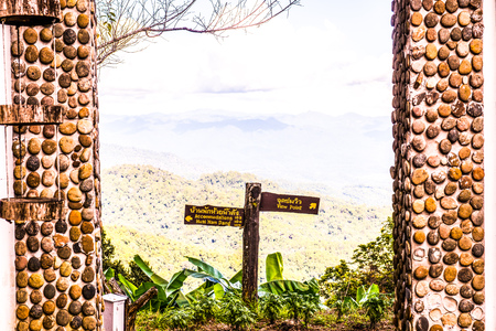 Natural view see through door frame at Huai Nam Dang national park, Thailand.の写真素材