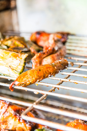 Sai Aua on grill, Thailand.の写真素材