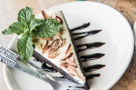 Brownie Cheese Cake with Almond Topping, Thailand.の写真素材