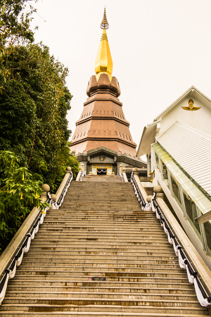 Beautiful stupa on mountain at Doi Inthanon national park, Thailand.の写真素材