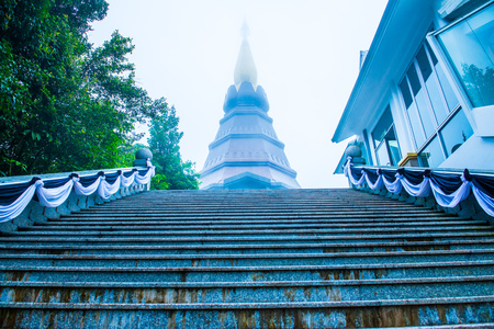 Beautiful stupa on mountain at Doi Inthanon national park, Thailand.の写真素材