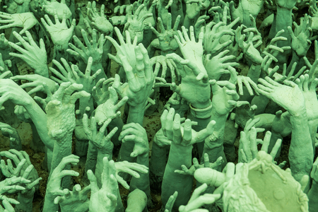 Hands molding art at Rong Khun temple, Thailand.のeditorial素材
