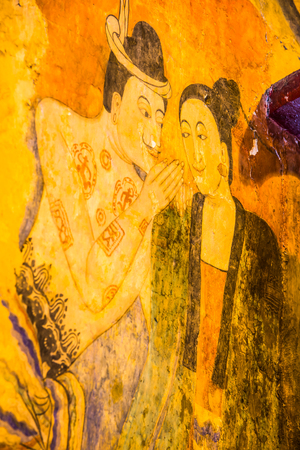 Ancient mural painting at Wat Phumin, Thailand.の写真素材