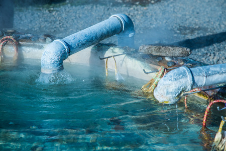 Hot water from underground at Sankamphaeng hot spring, Thailand.の写真素材