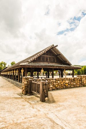 Beautiful Wooden Building in Cherntawan International Meditation Center, Thailand.のeditorial素材
