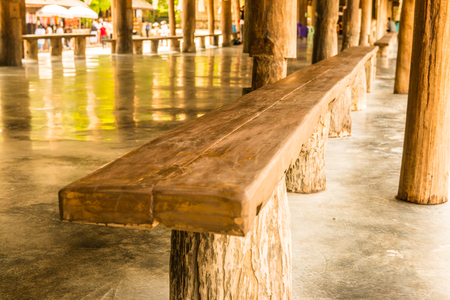 Wooden Bench in Cherntawan International Meditation Center, Thailand.の写真素材