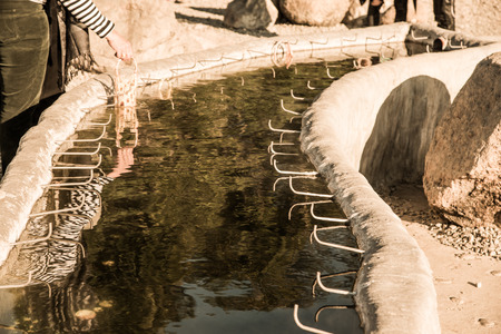 Hot water from underground at Sankamphaeng hot spring, Thailand.の写真素材