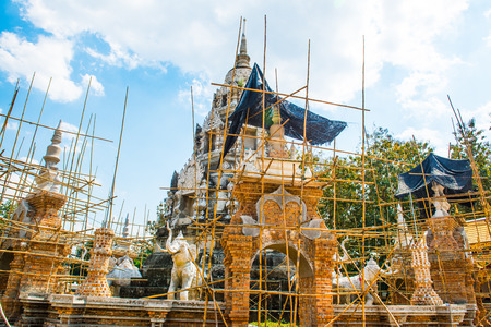 Ancient pagoda under renovation, Thailand.の写真素材