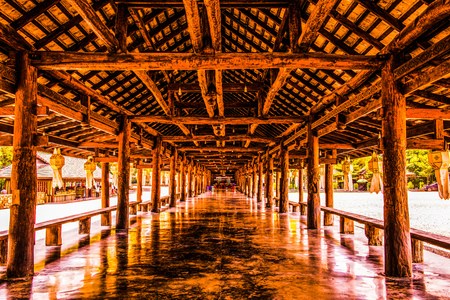 Beautiful Wooden Building in Cherntawan International Meditation Center, Thailand.のeditorial素材