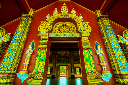 Beautiful door frame in Prayodkhunpol Wiang Kalong temple, Thailand.のeditorial素材