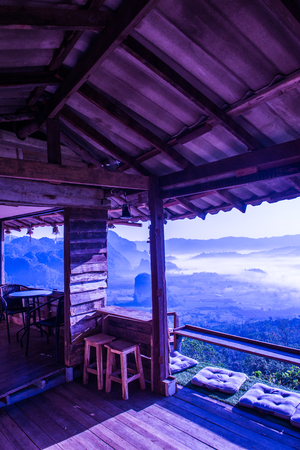 Home with Beautiful Mountain View at Phu Langka National Park, Thailand.の写真素材