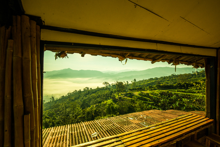 Home with Beautiful Mountain View at Phu Langka National Park, Thailand.の写真素材